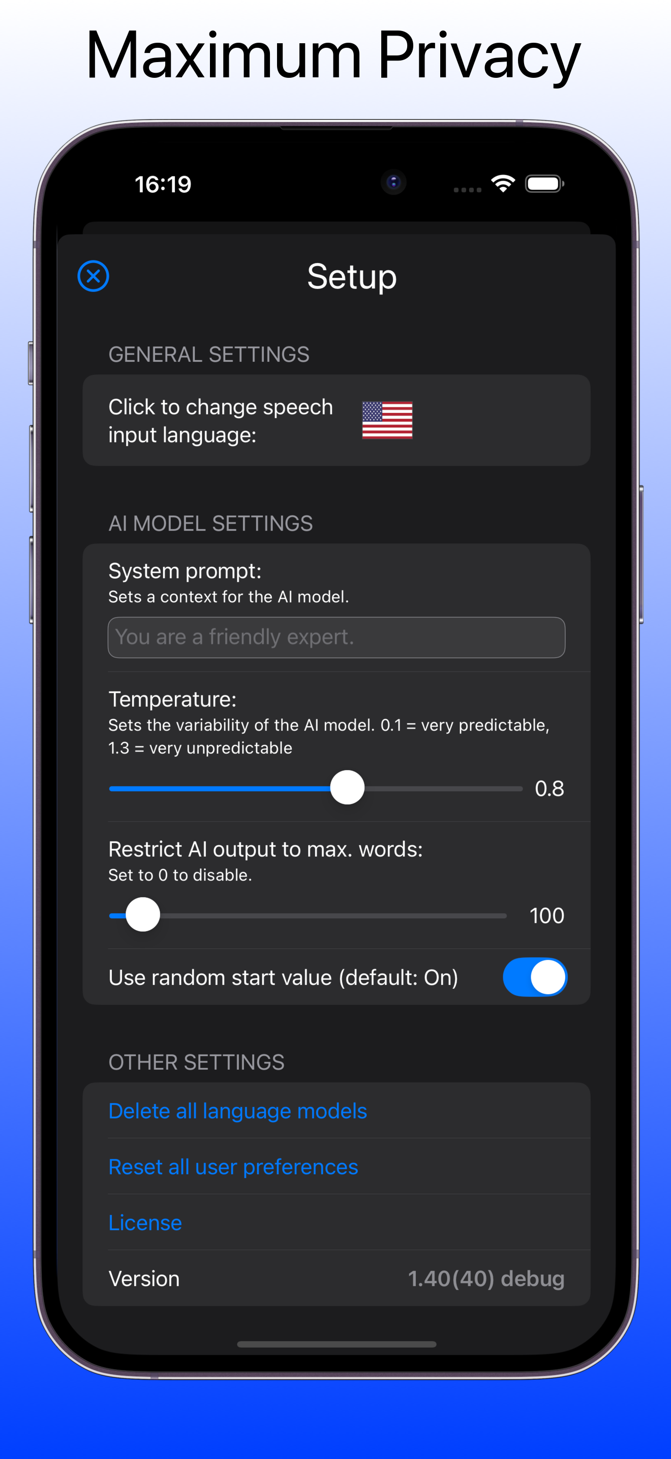 Offline AI Chatbot - Settings